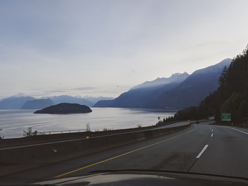 The view as you round the corner onto the Sea To Sky Highway